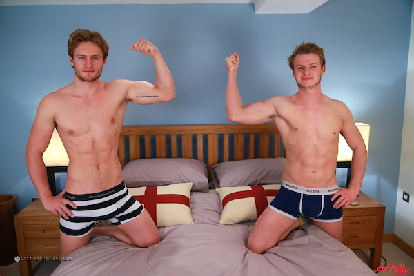 Two straight British guys in a mutual wanking video