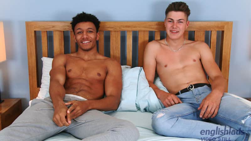 two horny straight boys on a bed ready to jack each other off