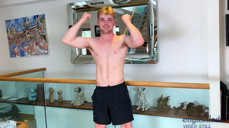 straight jock Flynn Sanderson shows off his athletic body at the start of his jack off video