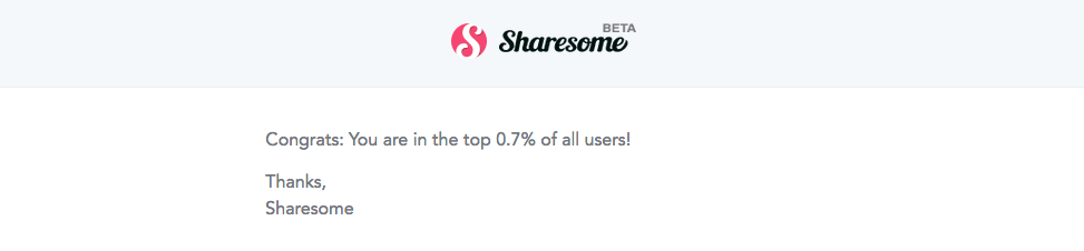 Sharesome user upgraded email example